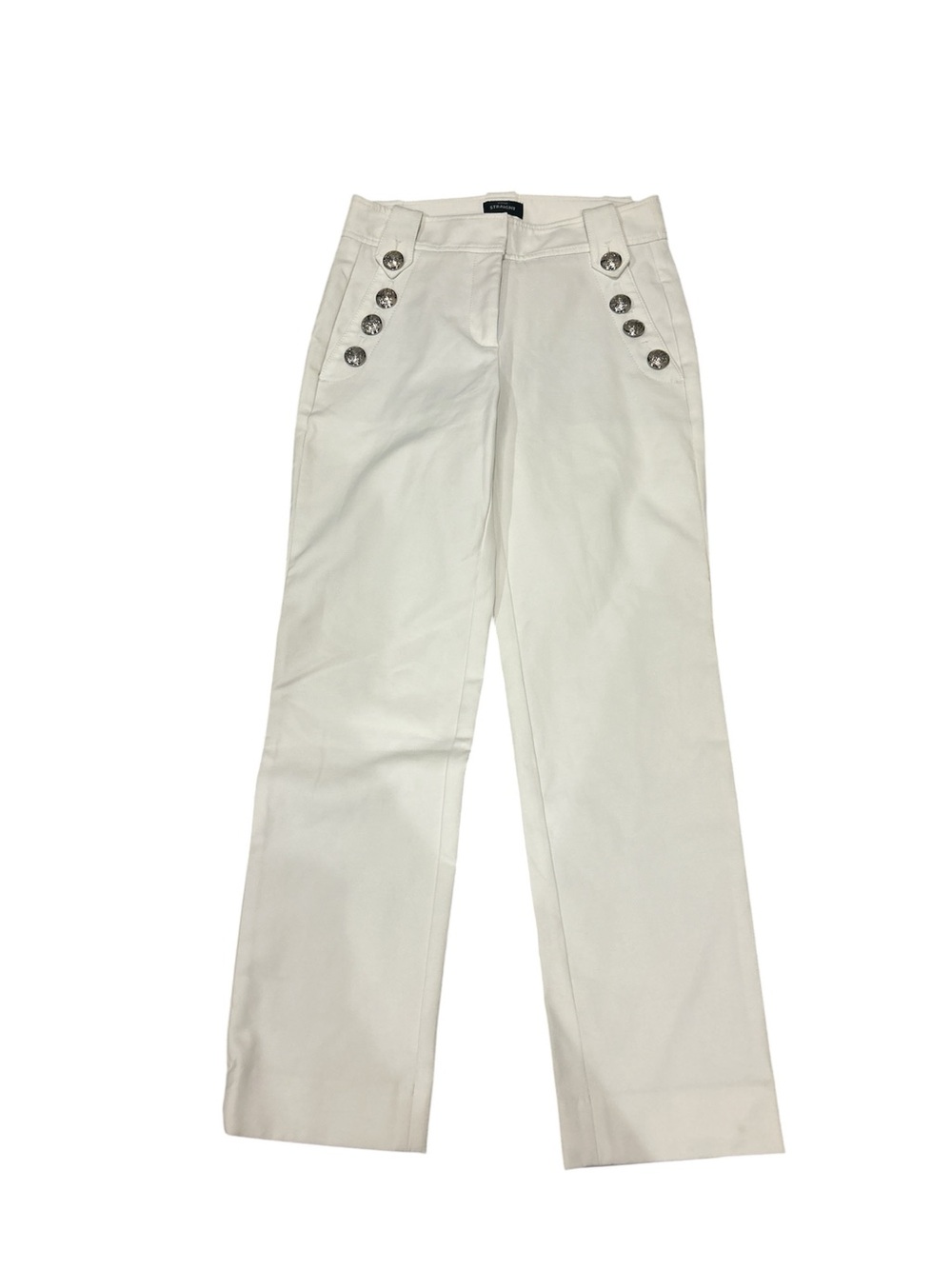 White House Black Market Classic Straight White Pants with Silver Accent Buttons